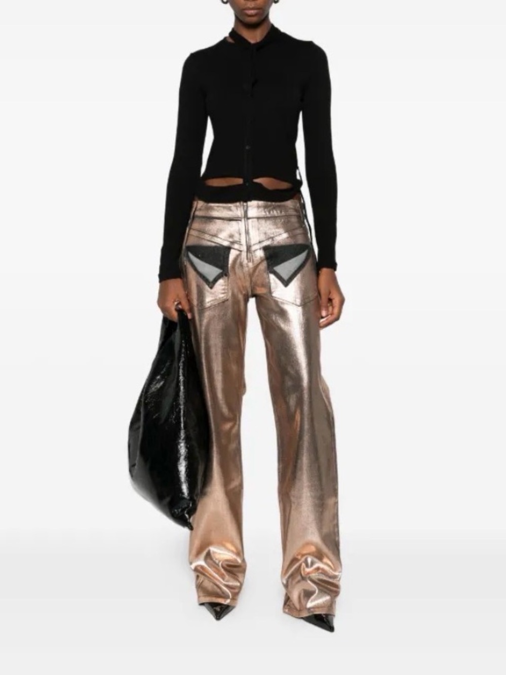 NWT Ottolinger loose fit denim painted pants jeans black/bronze large